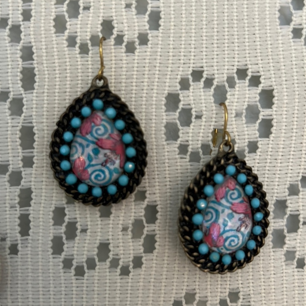 Anthropologie pink and blue beaded earrings